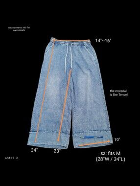 🔵🔵Wide Leg Light Blue Drawstring Denim Pants